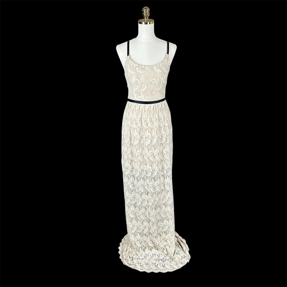 NWT ABS Allen Schwartz $659.00 boho metallic thread lace overlay full length - Picture 3 of 14